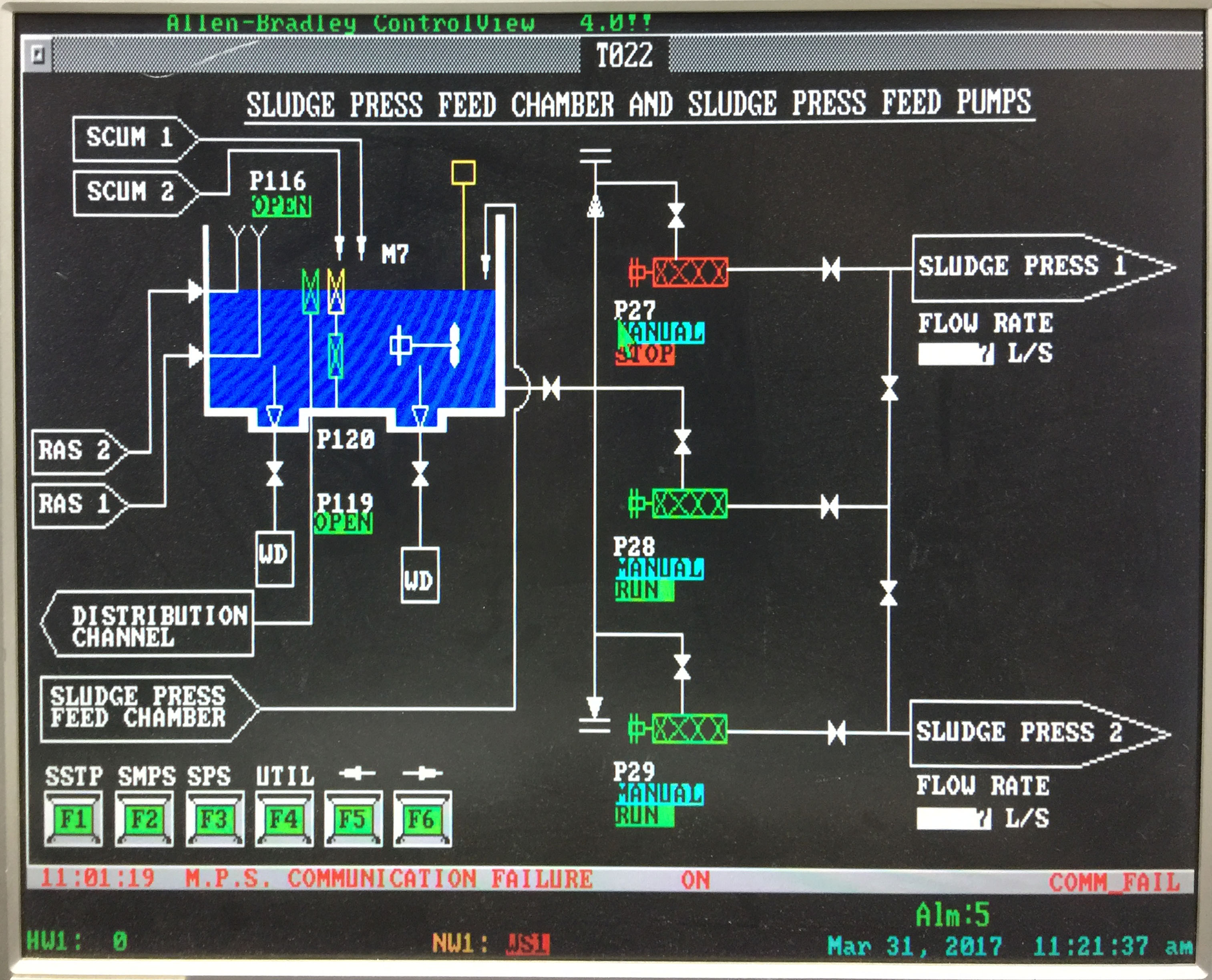 Part of Sludge Press System screenshot from ControlView HMI Before Works in DSD Stanley STW